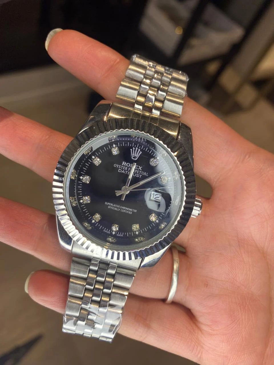 ROLEX NEW EDITION DATEJUST PRESIDENCIAL PLATEADO/DORADO FUNDO NEGRO